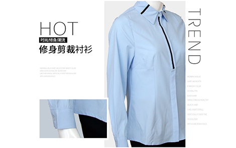 北京領面門襟黑條雪紡女士長袖襯衫