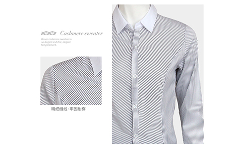 上海白領(lǐng)黑色對(duì)斜條女棉質(zhì)士長(zhǎng)袖襯衫